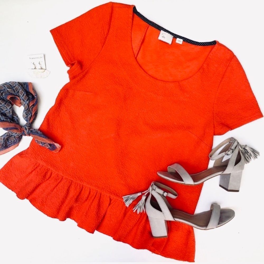Anthropologie top ruffle medium red/orange